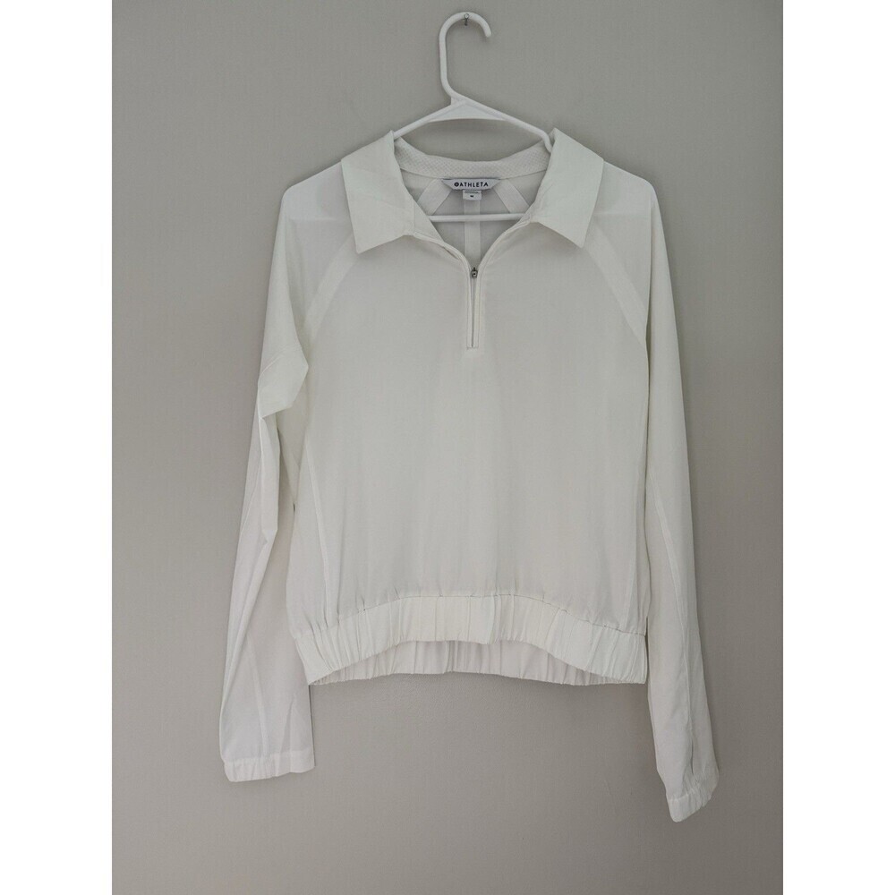 Athleta White 1/4 Zip Cropped Windbreaker Pullover Jacket Medium